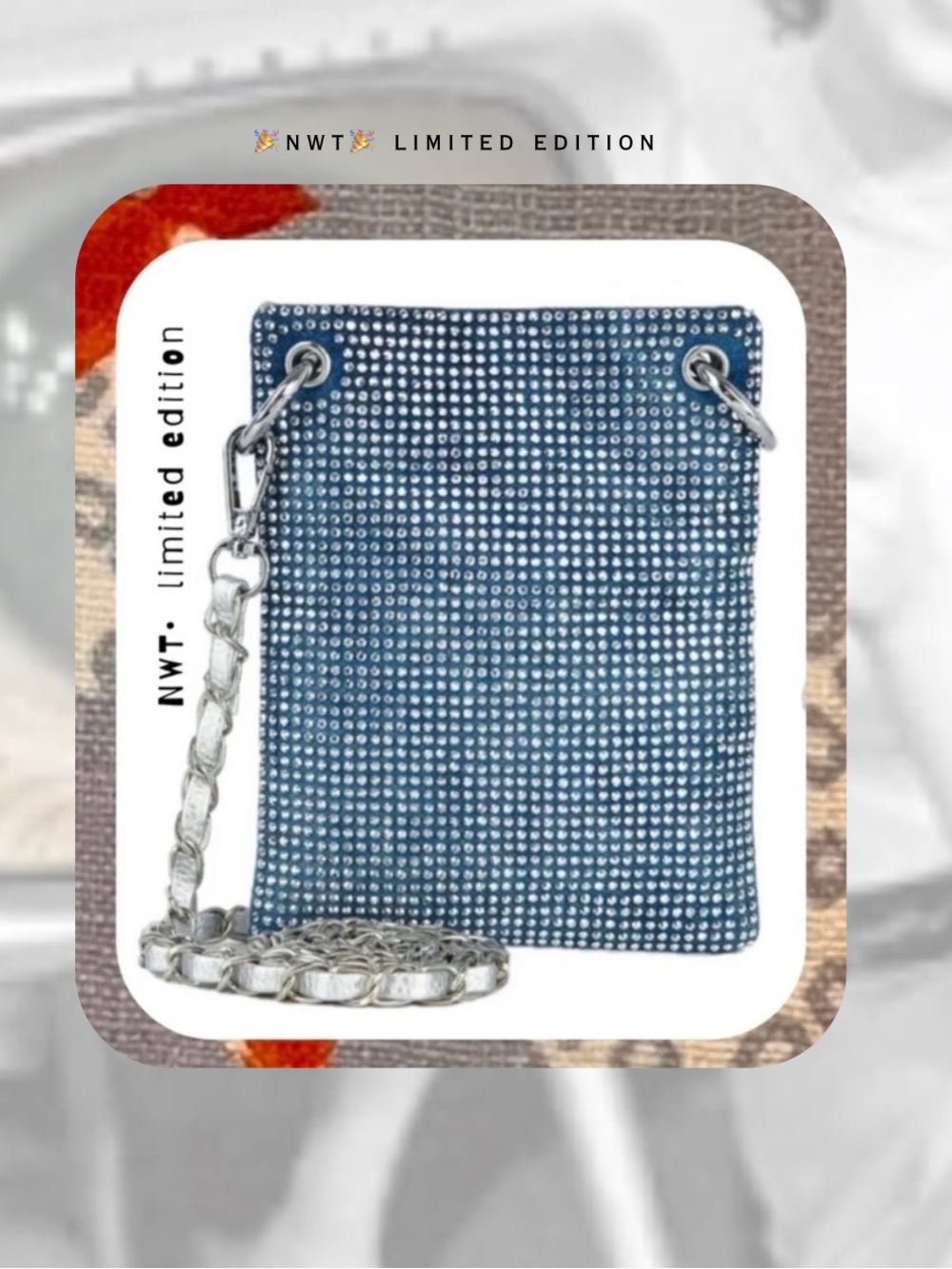 🎉Blue & Silver Faux Leather Rhinestone Bling Crossbody Bag